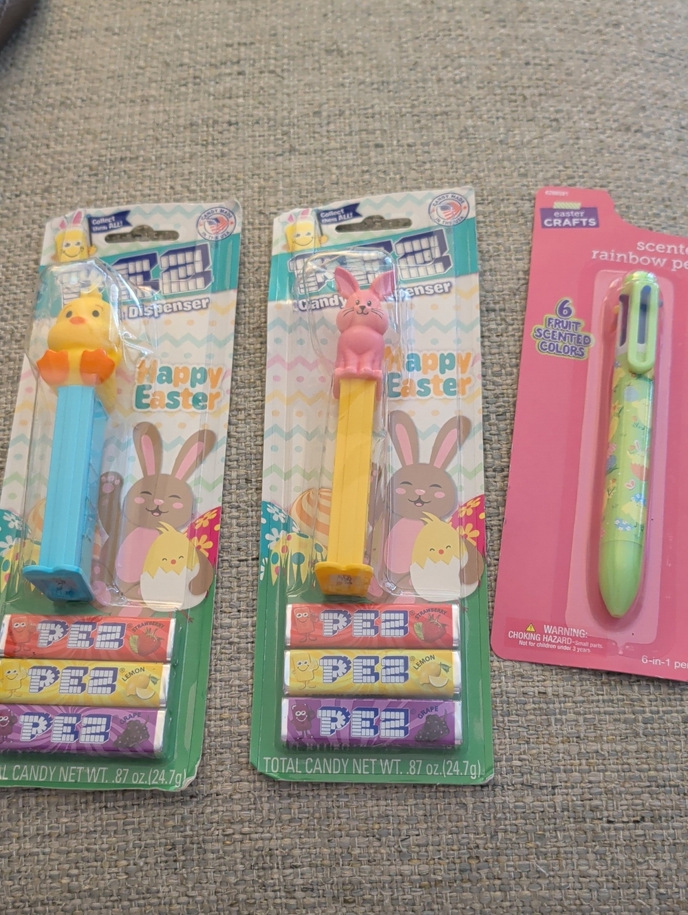 Pez Happy Easter Candy Dispensers - Yellow & Blue Scented Rainbow Pen
